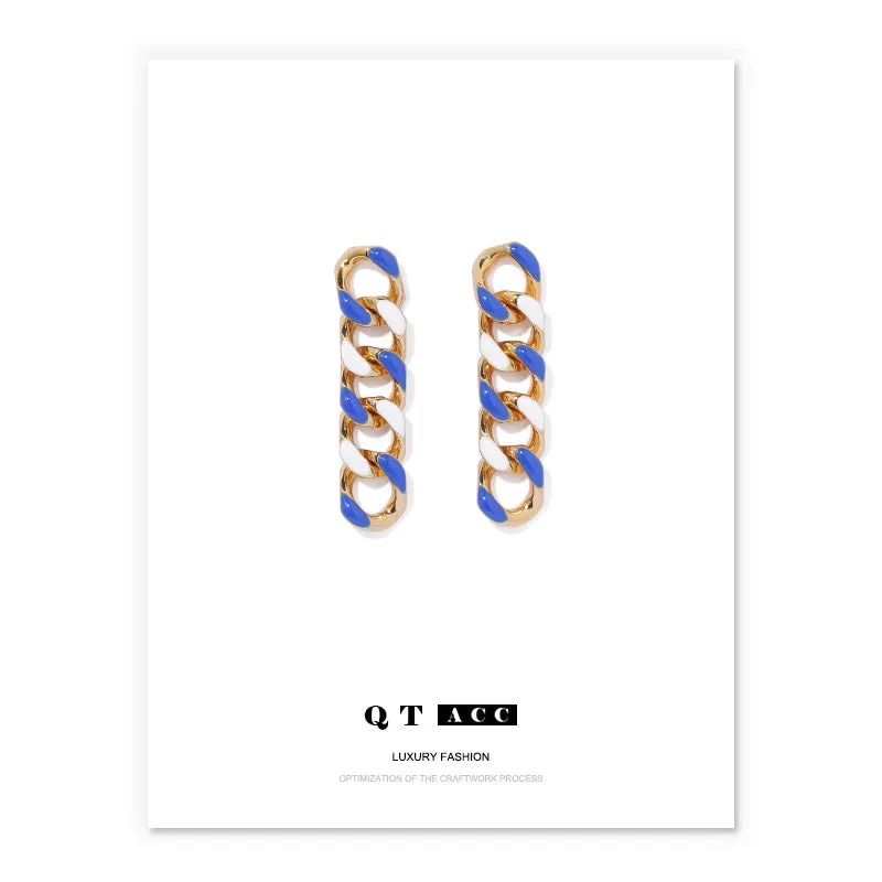 Fashion Chain Women's Earrings Personality Blue and White Earrings Female Brass Plated 18K