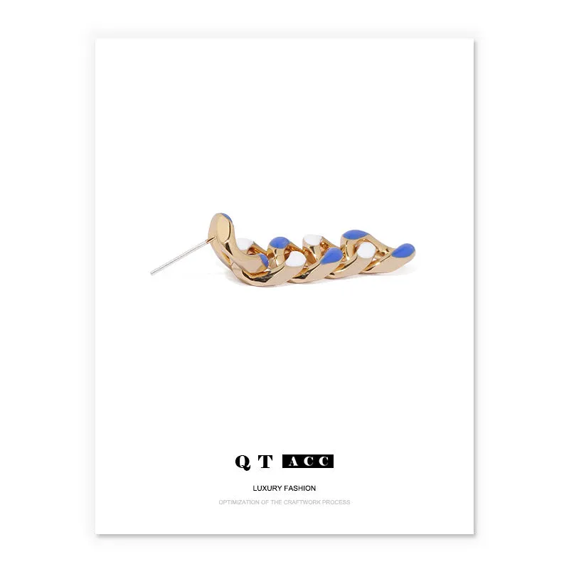 Fashion Chain Women's Earrings Personality Blue and White Earrings Female Brass Plated 18K