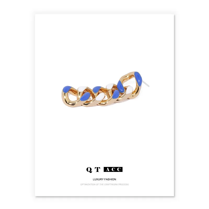 Fashion Chain Women's Earrings Personality Blue and White Earrings Female Brass Plated 18K