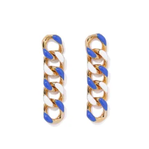 Fashion Chain Women's Earrings Personality Blue and White Earrings Female Brass Plated 18K