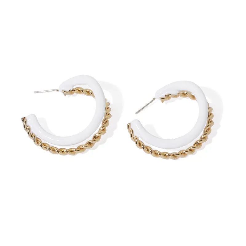 Fashion Women's Earrings Irregular Twist Shape C- Shaped Earrings Brass Plated 18K