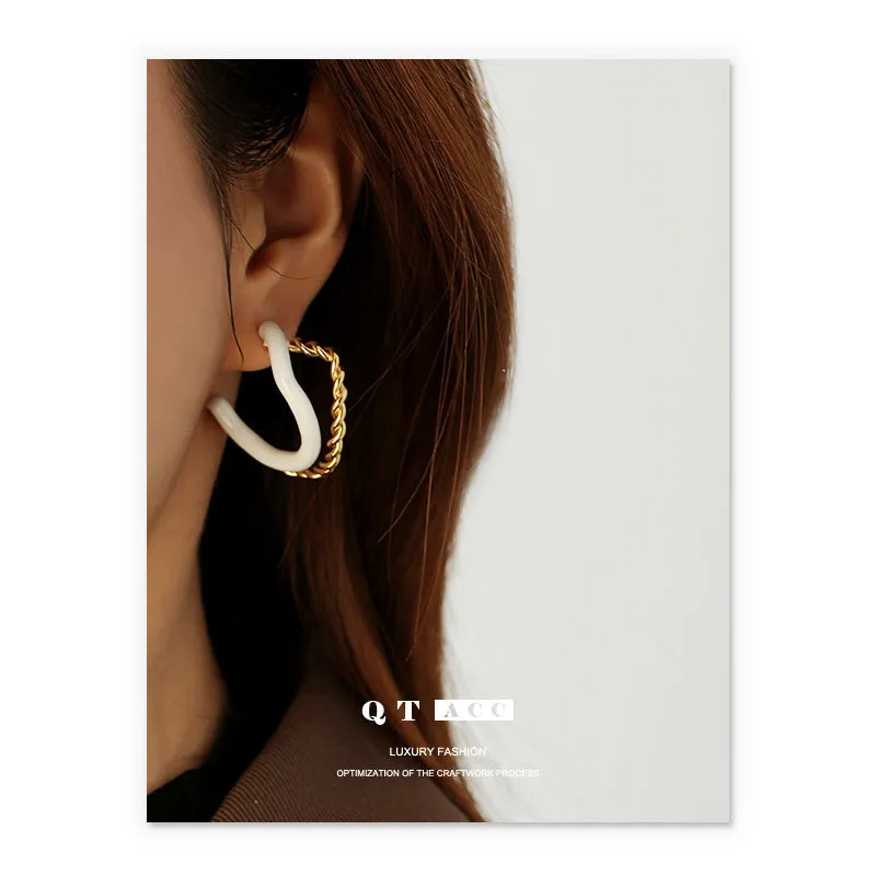 Fashion Women's Earrings Irregular Twist Shape C- Shaped Earrings Brass Plated 18K