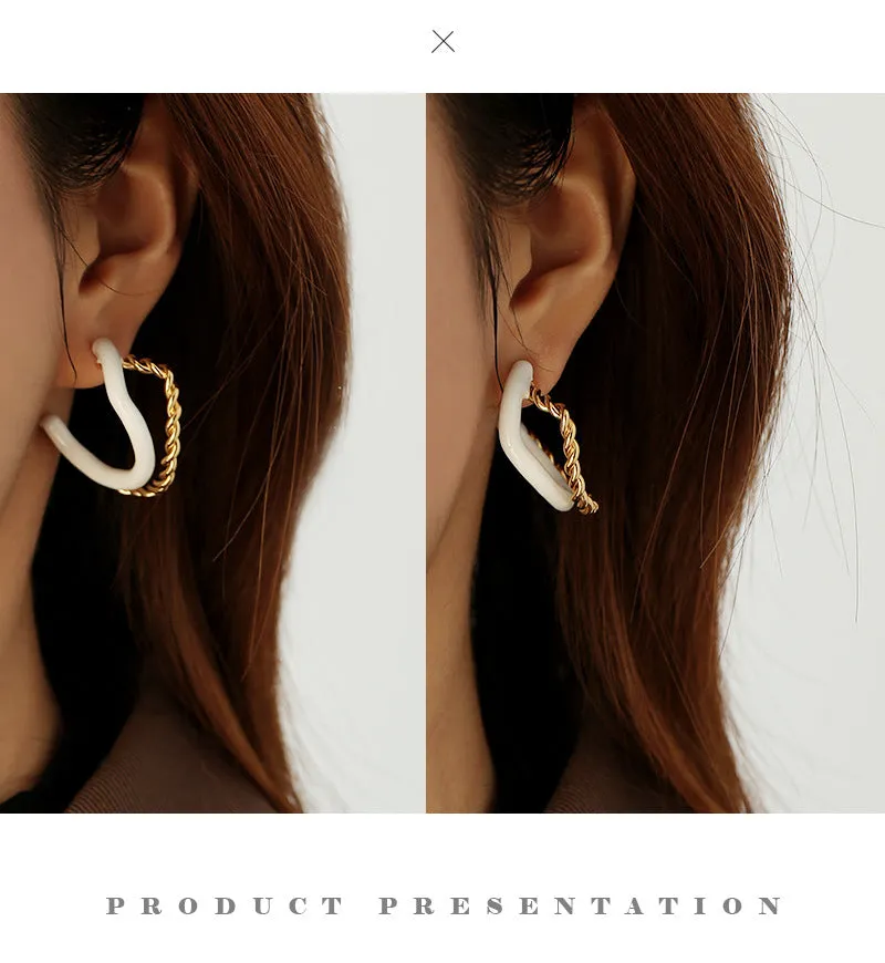 Fashion Women's Earrings Irregular Twist Shape C- Shaped Earrings Brass Plated 18K