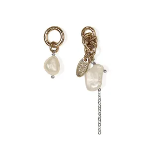 Fashionable Asymmetric Design Earrings Women 'S Natural Pearl Brass