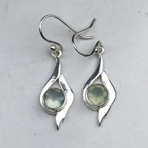 Fashionable Blue Chalcedony Earrings Made of Brass Silver Polished Danglers
