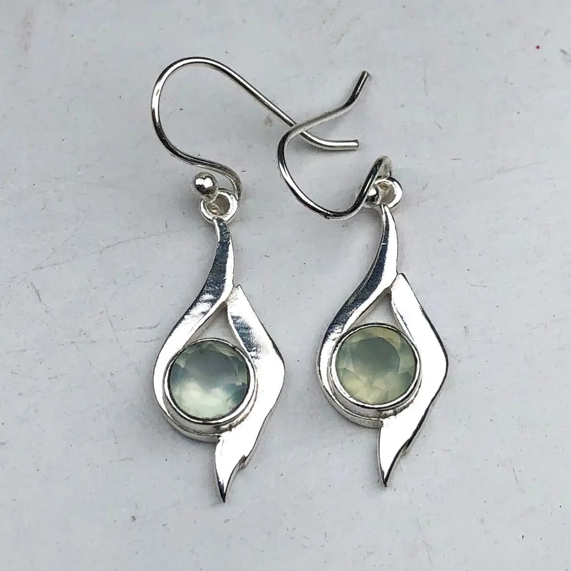 Fashionable Blue Chalcedony Earrings Made of Brass Silver Polished Danglers