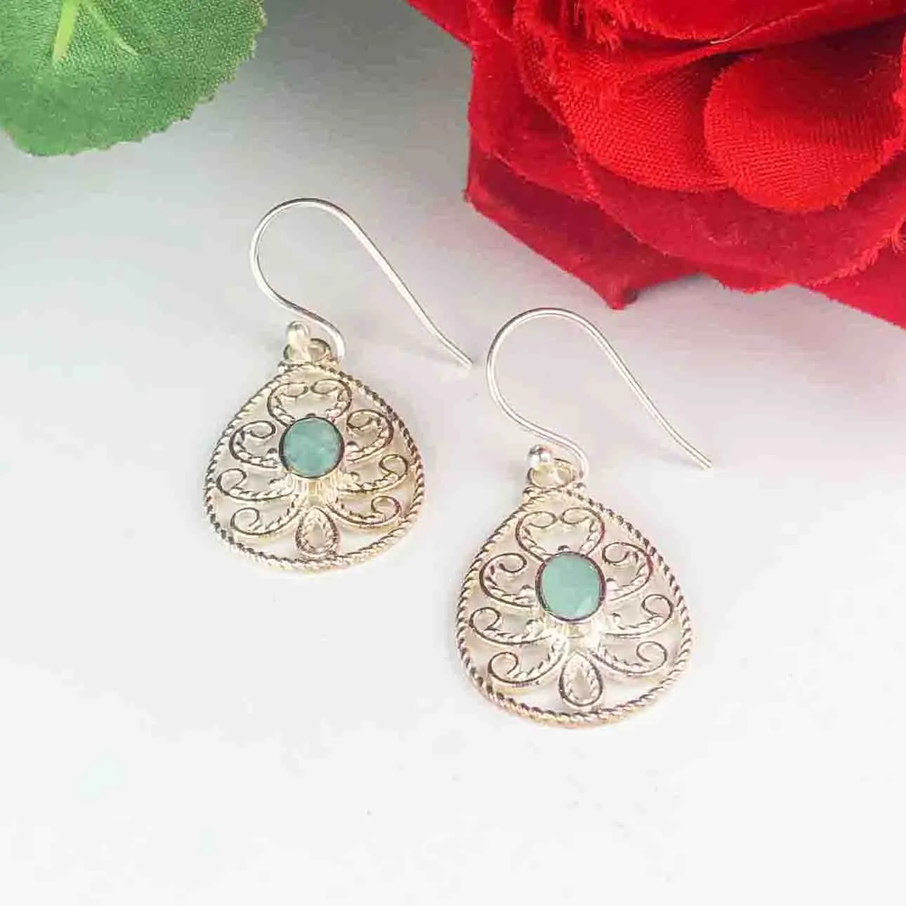 Fashionable Blue Earrings Made of Brass Silver Polished Danglers