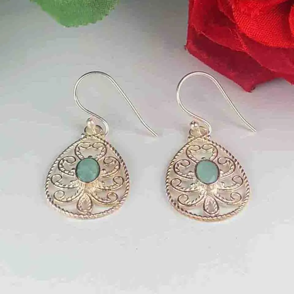 Fashionable Blue Earrings Made of Brass Silver Polished Danglers