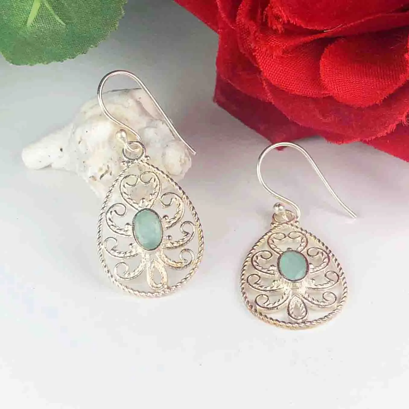 Fashionable Blue Earrings Made of Brass Silver Polished Danglers