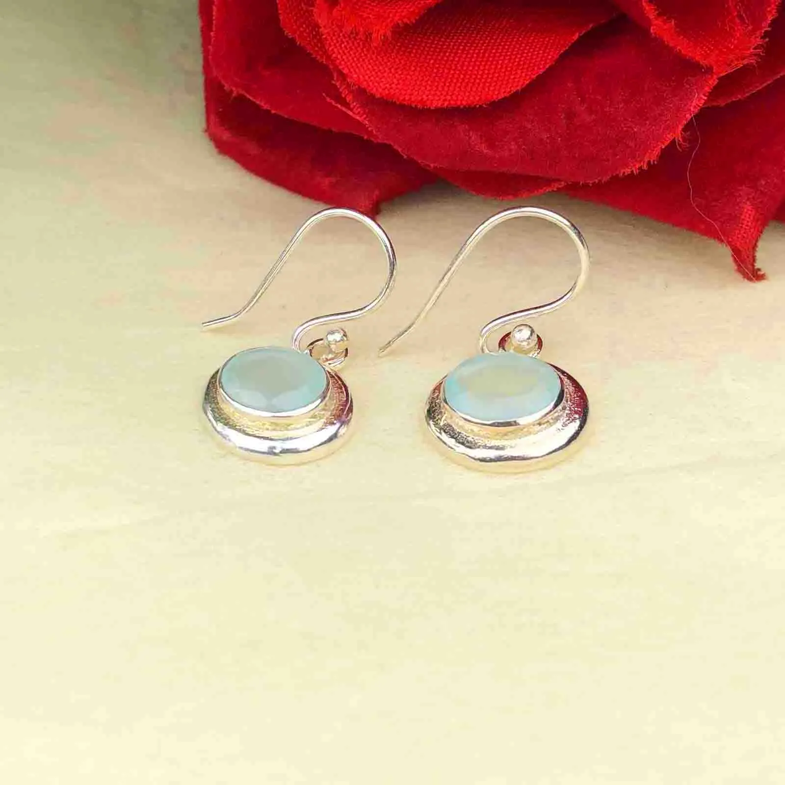 Fashionable Blue Opal Earrings Made of Brass Silver Polished Danglers