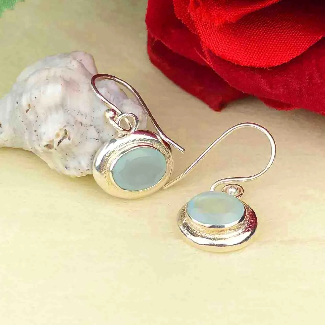 Fashionable Blue Opal Earrings Made of Brass Silver Polished Danglers
