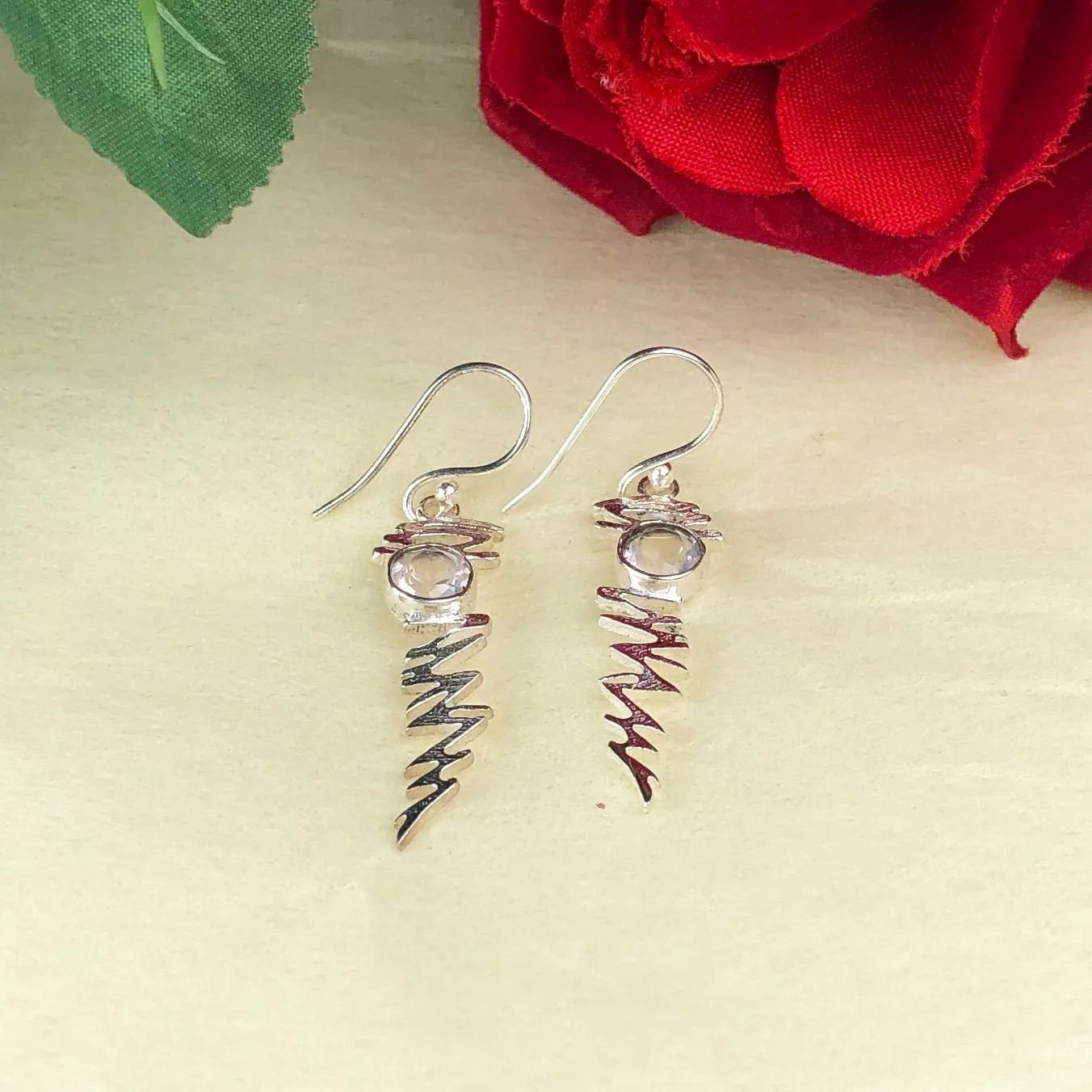 Fashionable Clear Quartz Earrings Made of Brass Silver Polished Danglers