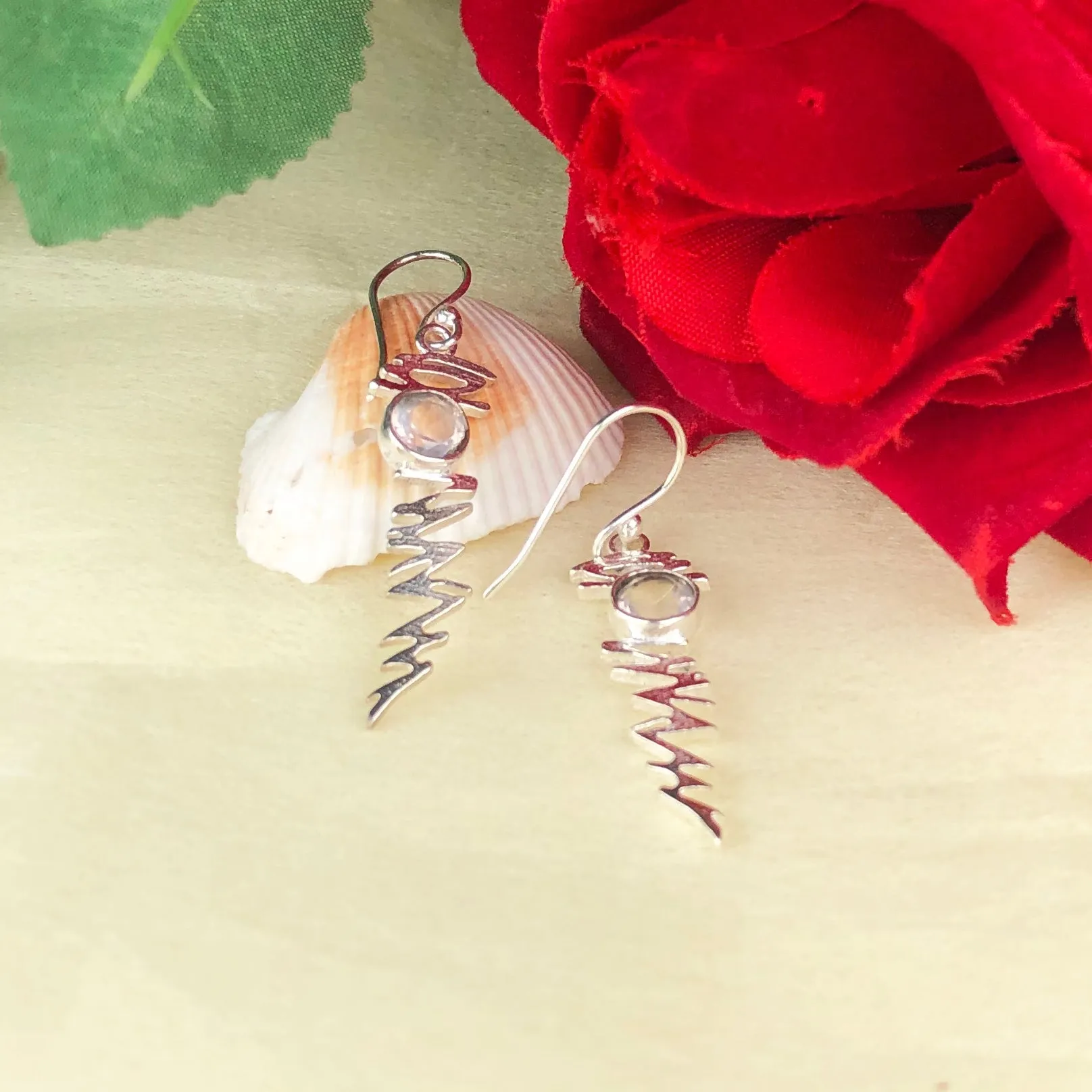 Fashionable Clear Quartz Earrings Made of Brass Silver Polished Danglers