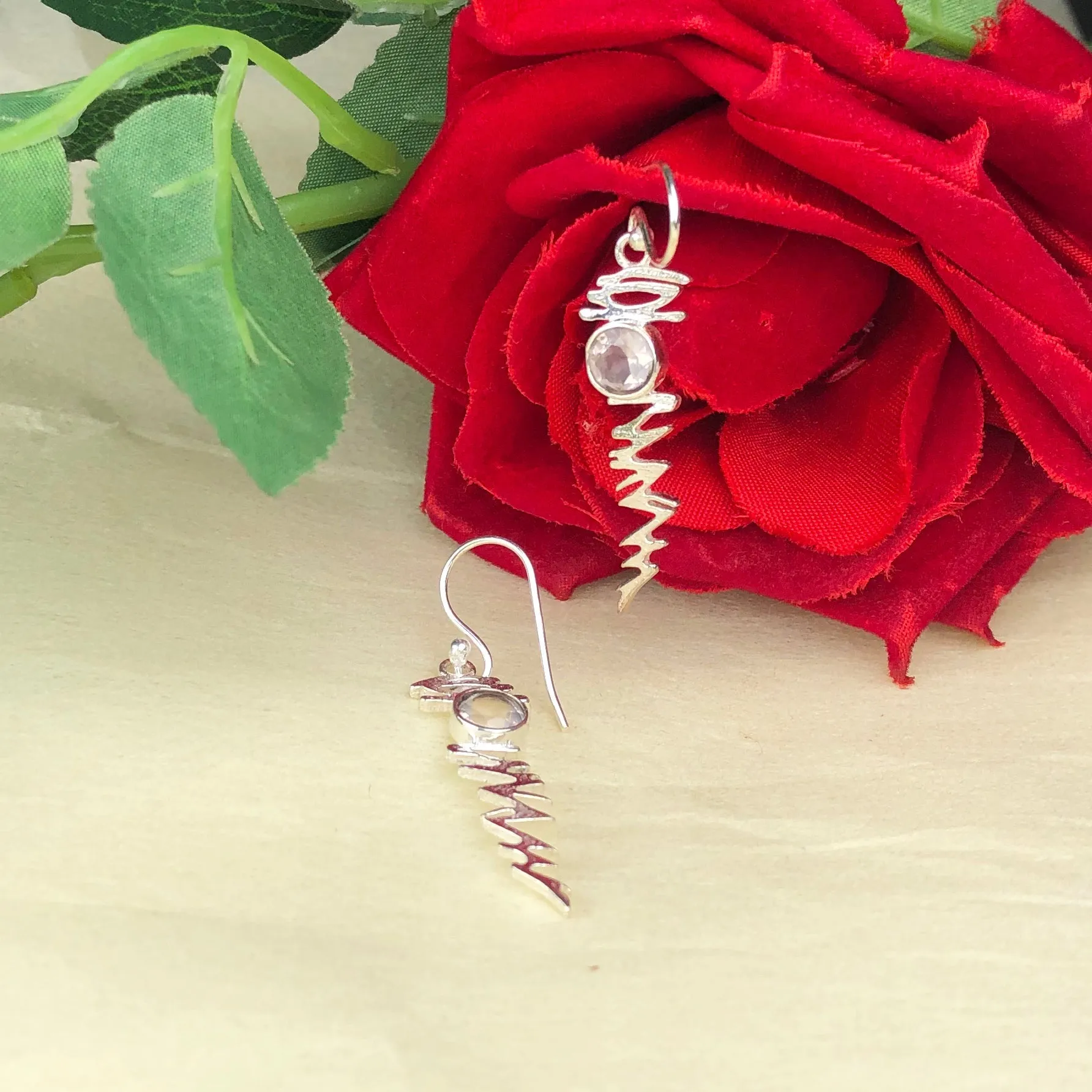 Fashionable Clear Quartz Earrings Made of Brass Silver Polished Danglers