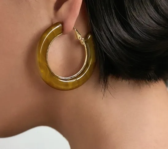 Fashionable Faux Amber Hoop Earrings