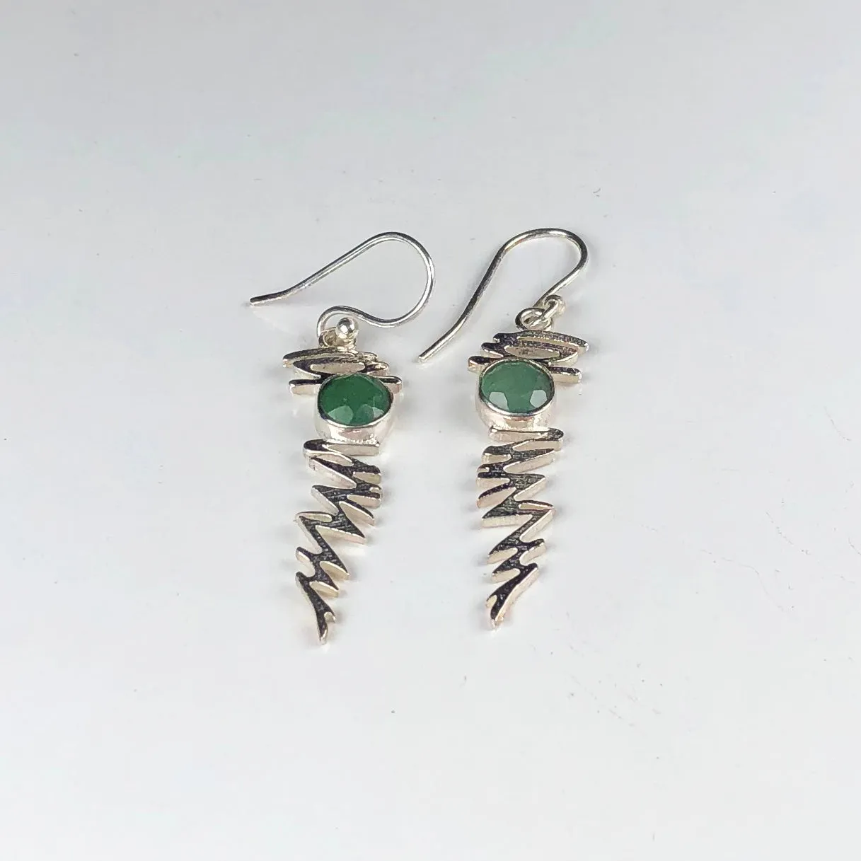 Fashionable Green Aventurine Earrings Made of Brass Silver Polished Danglers