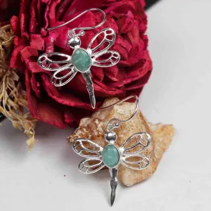 Fashionable Green Earrings Made of Brass Silver Polished Danglers