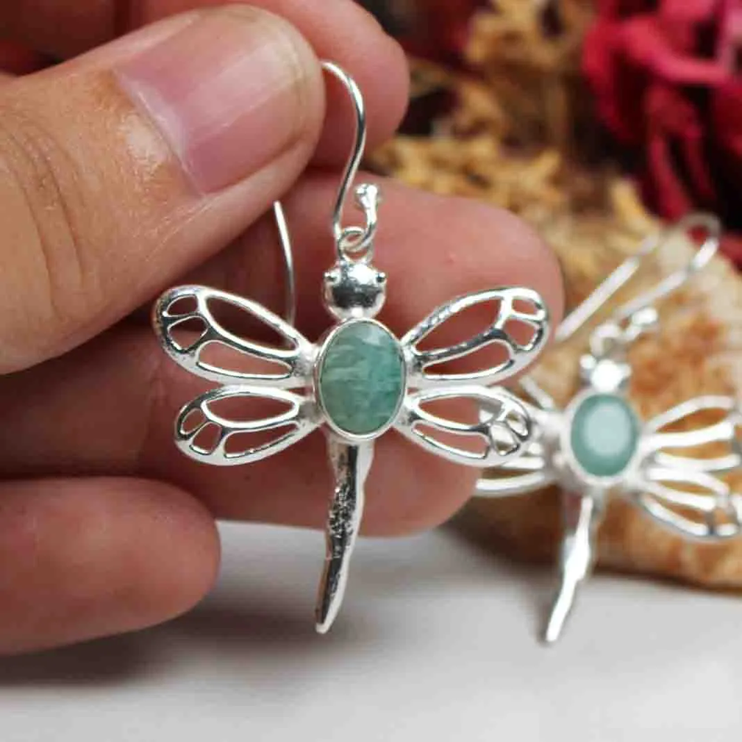 Fashionable Green Earrings Made of Brass Silver Polished Danglers