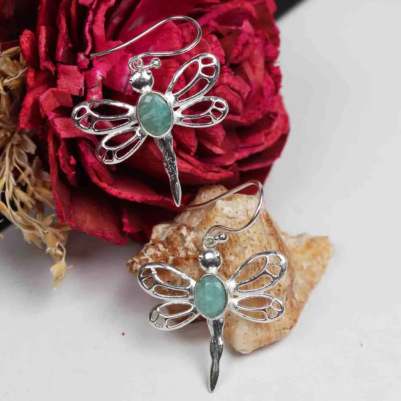 Fashionable Green Earrings Made of Brass Silver Polished Danglers