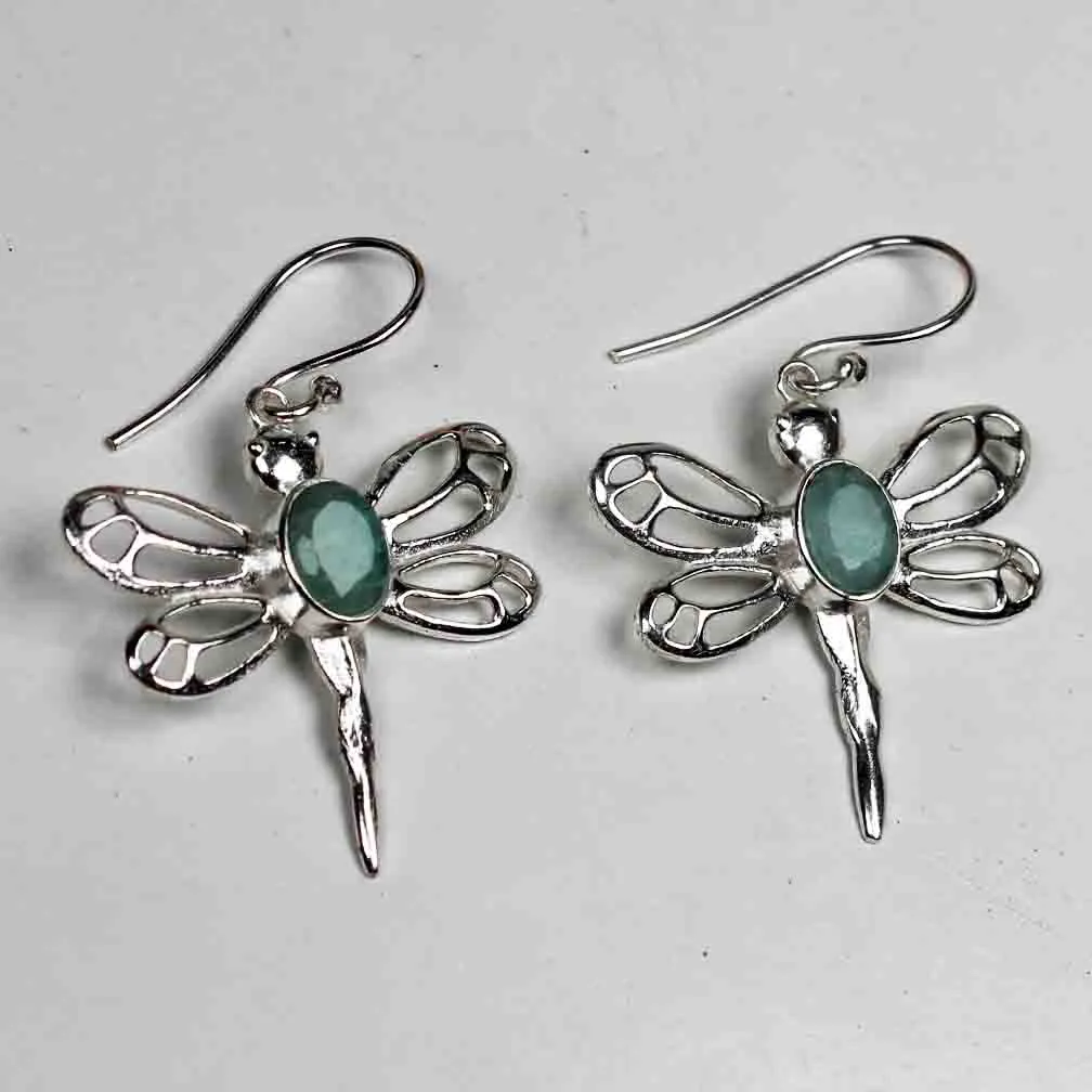 Fashionable Green Earrings Made of Brass Silver Polished Danglers
