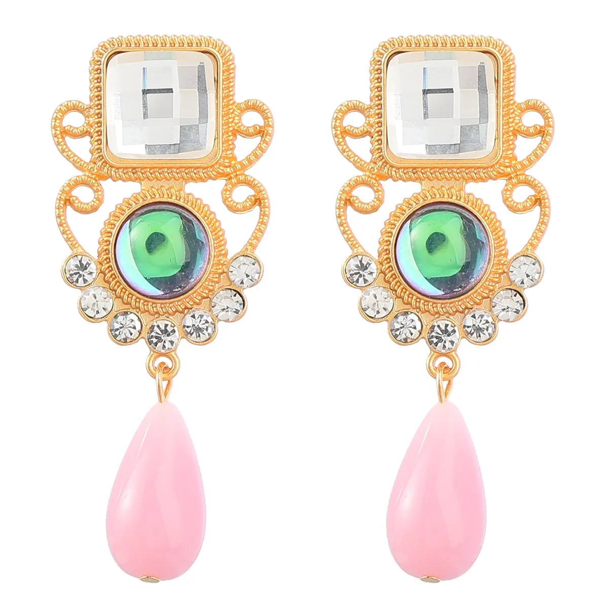 Fashionable Metal Square Acrylic Resin Earrings Women