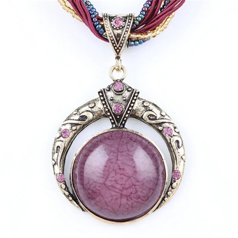 Female vintage choker natural stone pendants&necklaces big boho necklaces ethnic bohemian jewelry statement bijoux femme mujer