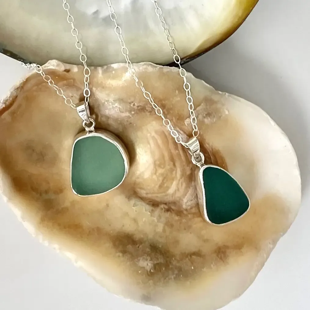 FINAL SALE - Sea Glass Pendant, Baby Splash - Teal