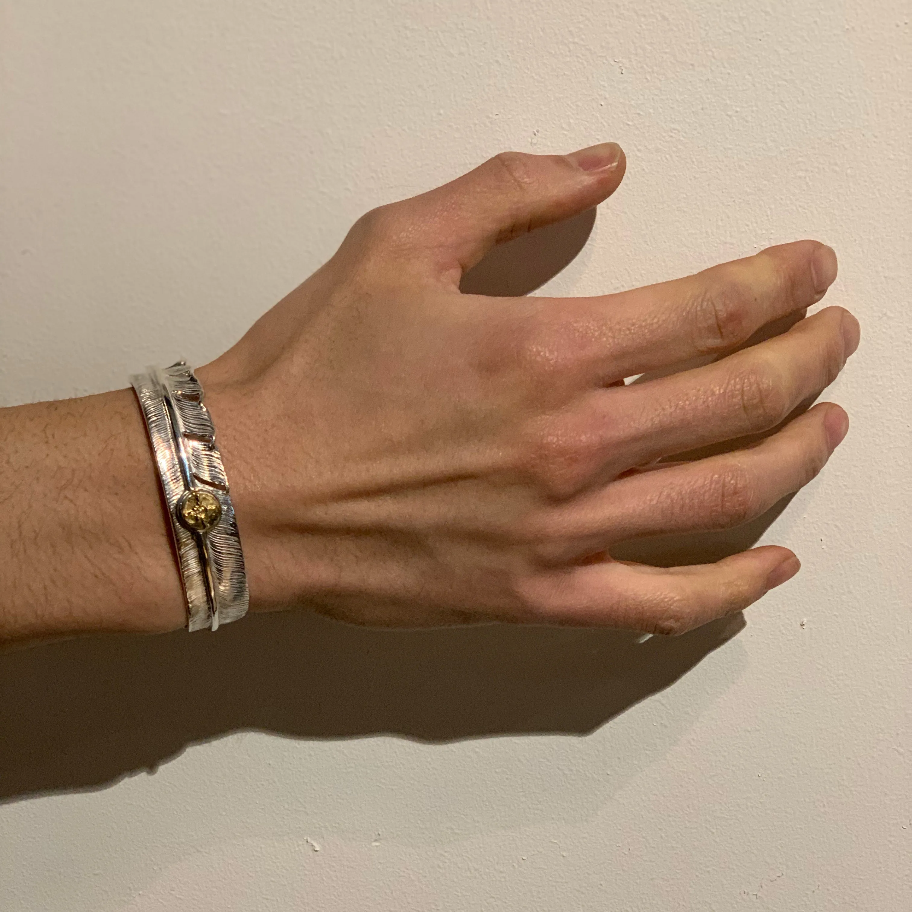 First Arrow's Large Feather Bangle with 18K Gold Emblem (BR-106)