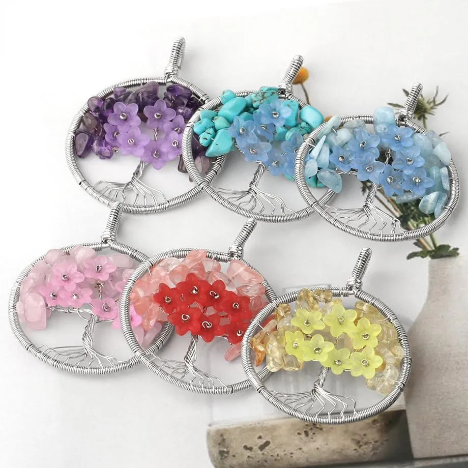 Flower Winding Pendant Tree Of Life Necklace Women'S Simple Necklace Fashion