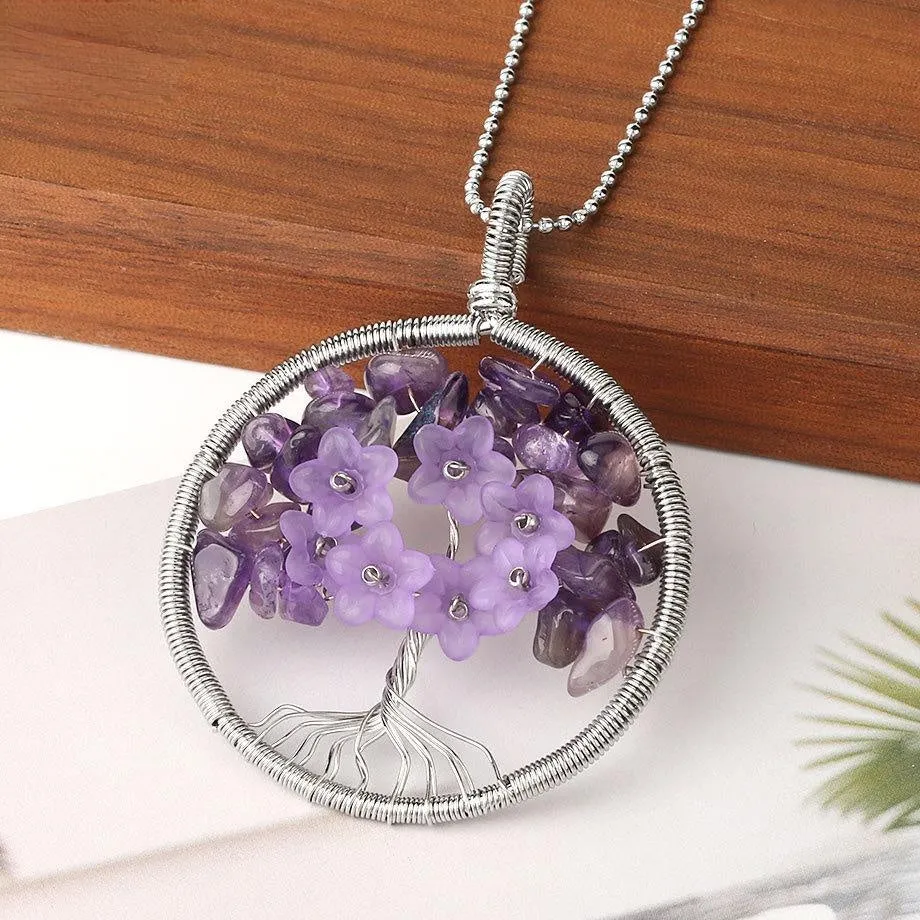 Flower Winding Pendant Tree Of Life Necklace Women'S Simple Necklace Fashion