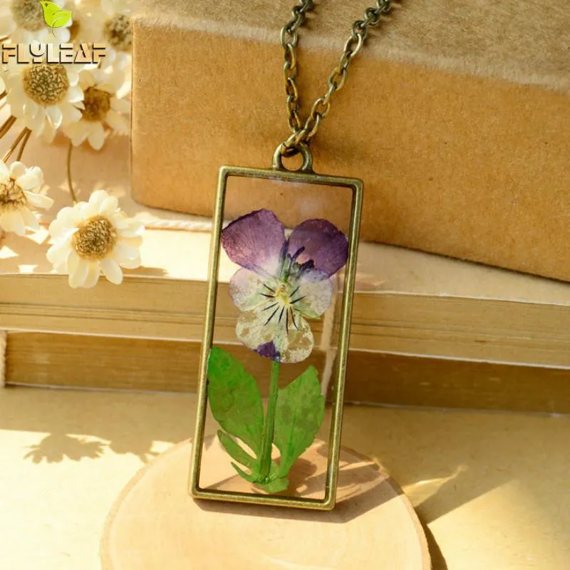 Flyleaf Handmade Natural Dry Pansy Flowers Necklaces & Pendants For