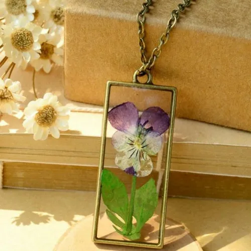 Flyleaf Handmade Natural Dry Pansy Flowers Necklaces & Pendants For