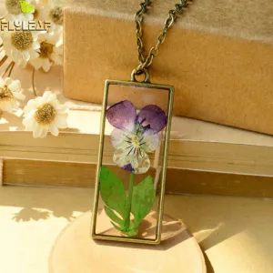 Flyleaf Handmade Natural Dry Pansy Flowers Necklaces & Pendants For