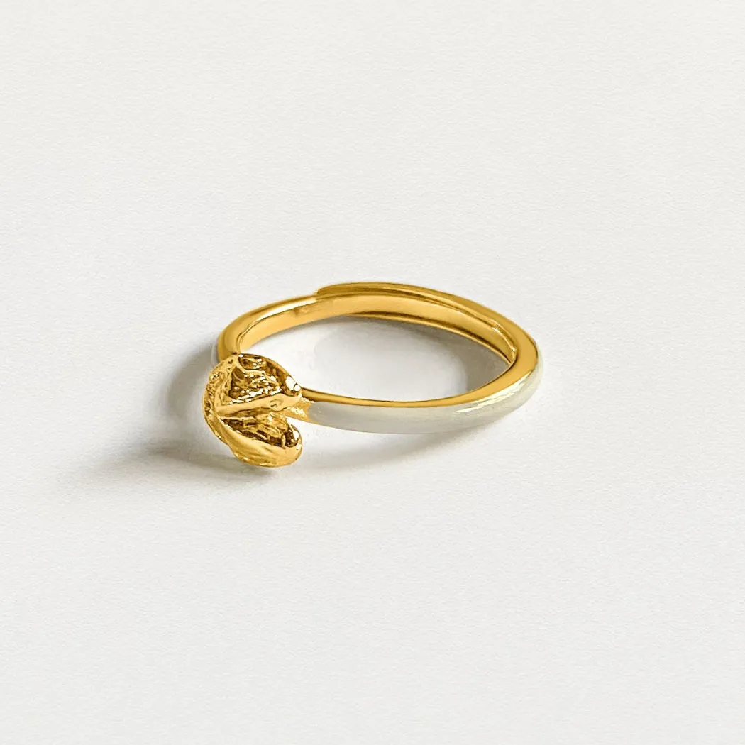 Fortune Cookie Ring (White) - Gold