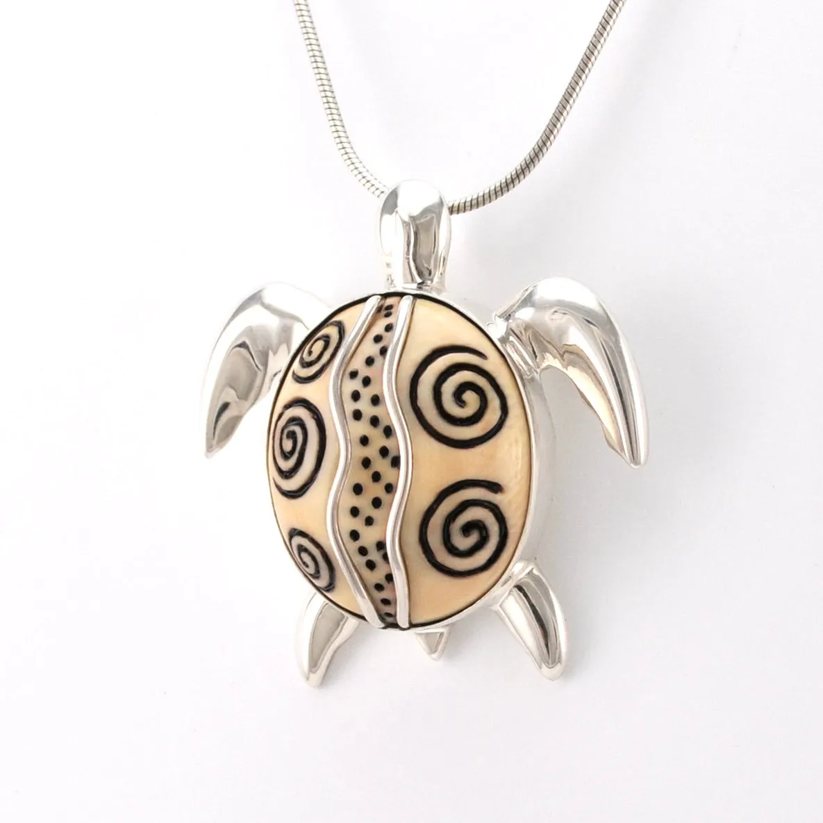 Fossilized Ivory with Sterling Silver Sea Turtle Pendant
