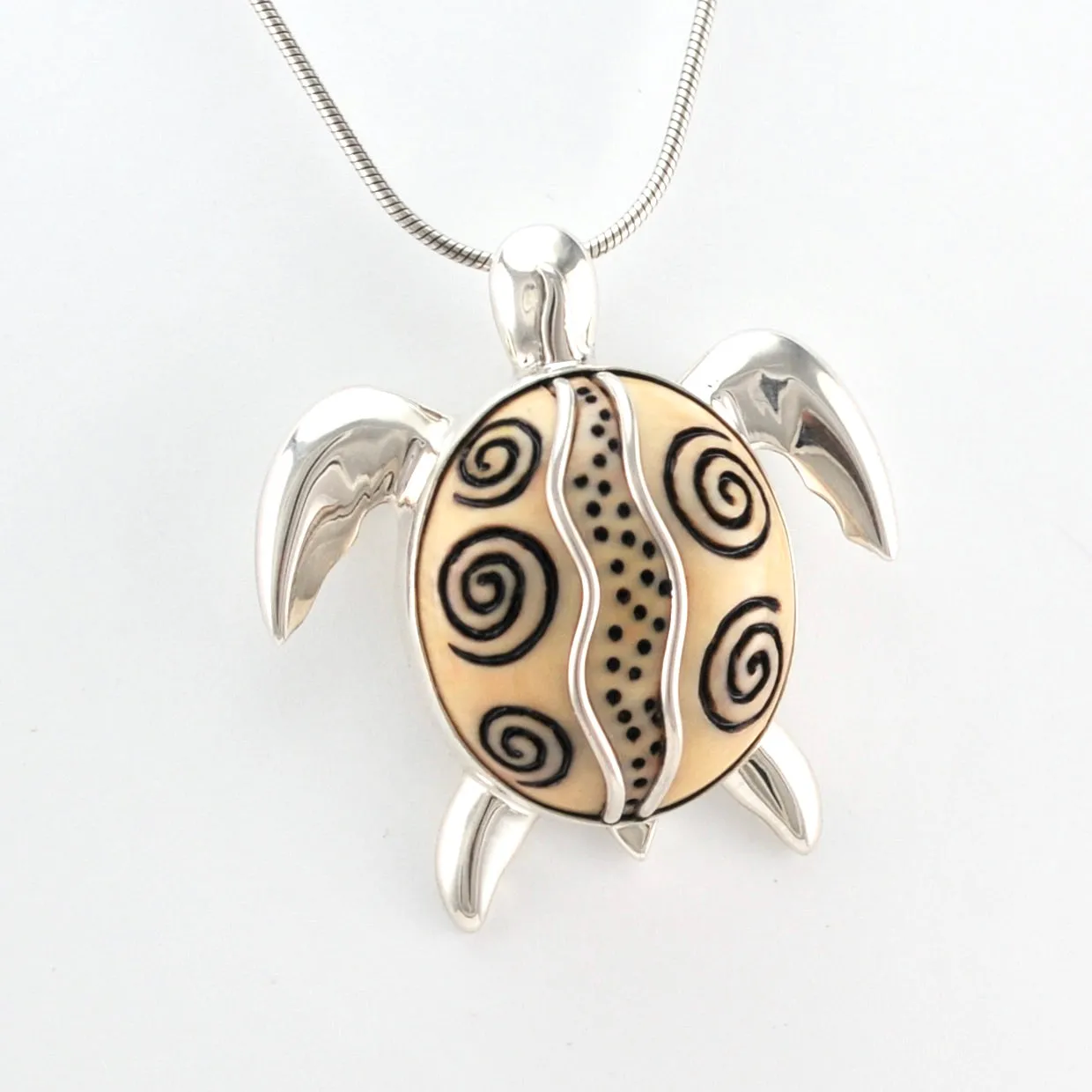 Fossilized Ivory with Sterling Silver Sea Turtle Pendant