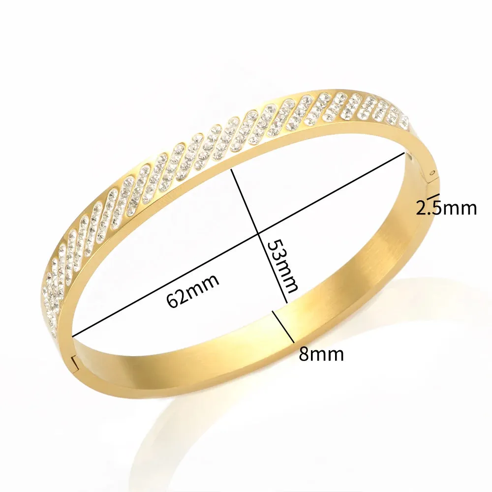 Full Zircon Rhinestone Bangle Stainless Steel Clay Crystal Bracelet