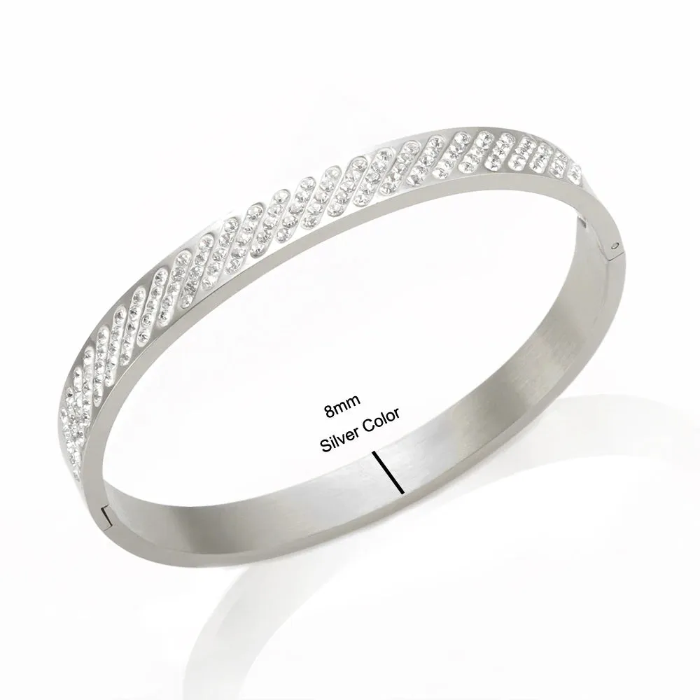 Full Zircon Rhinestone Bangle Stainless Steel Clay Crystal Bracelet