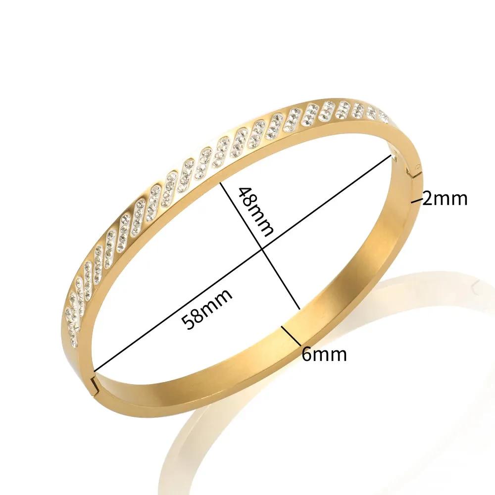 Full Zircon Rhinestone Bangle Stainless Steel Clay Crystal Bracelet