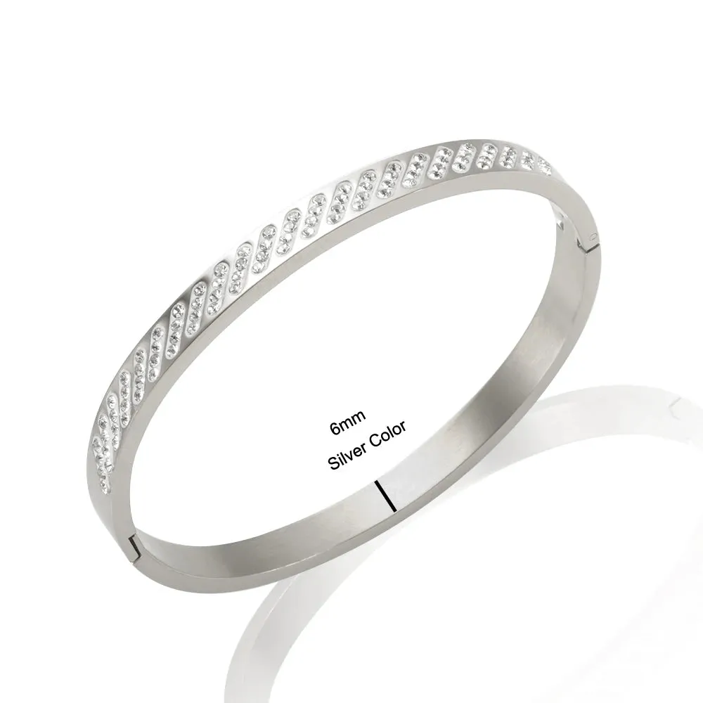 Full Zircon Rhinestone Bangle Stainless Steel Clay Crystal Bracelet
