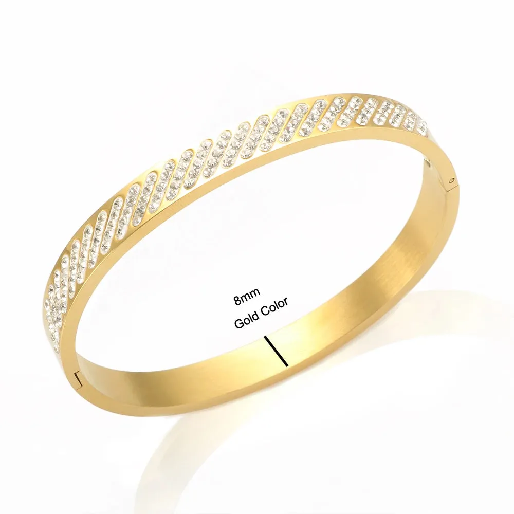 Full Zircon Rhinestone Bangle Stainless Steel Clay Crystal Bracelet