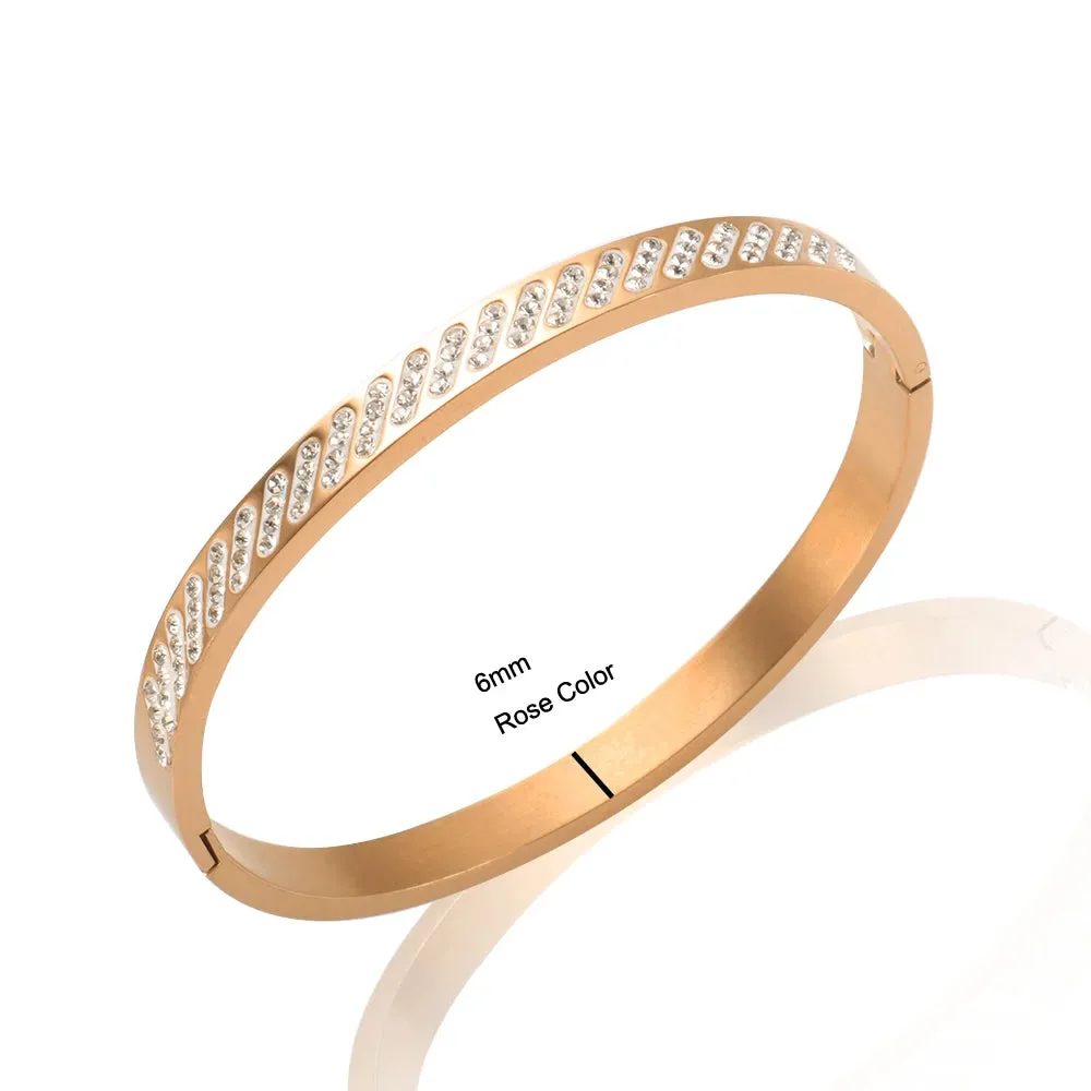 Full Zircon Rhinestone Bangle Stainless Steel Clay Crystal Bracelet