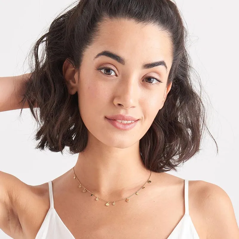 Geometry Mixed Discs Sterling Silver Necklace plated in 14K Gold