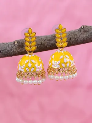 Gleaming Gold Plated Jhumka Earrings with Sky Blue Stone for Women