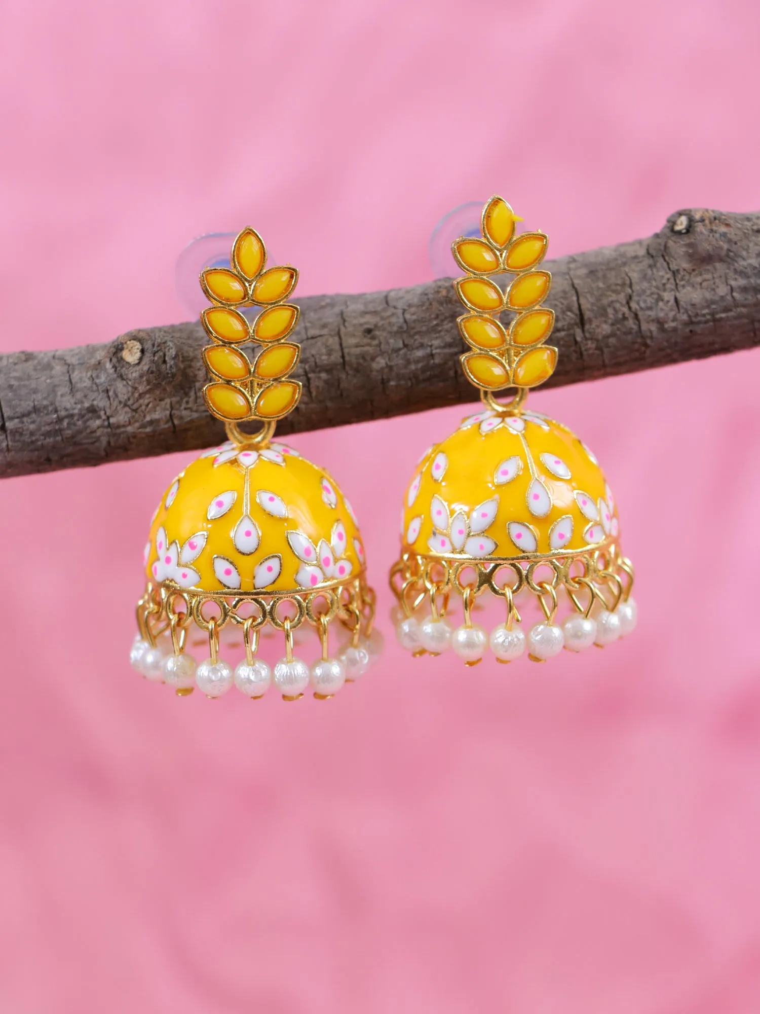 Gleaming Gold Plated Jhumka Earrings with Sky Blue Stone for Women