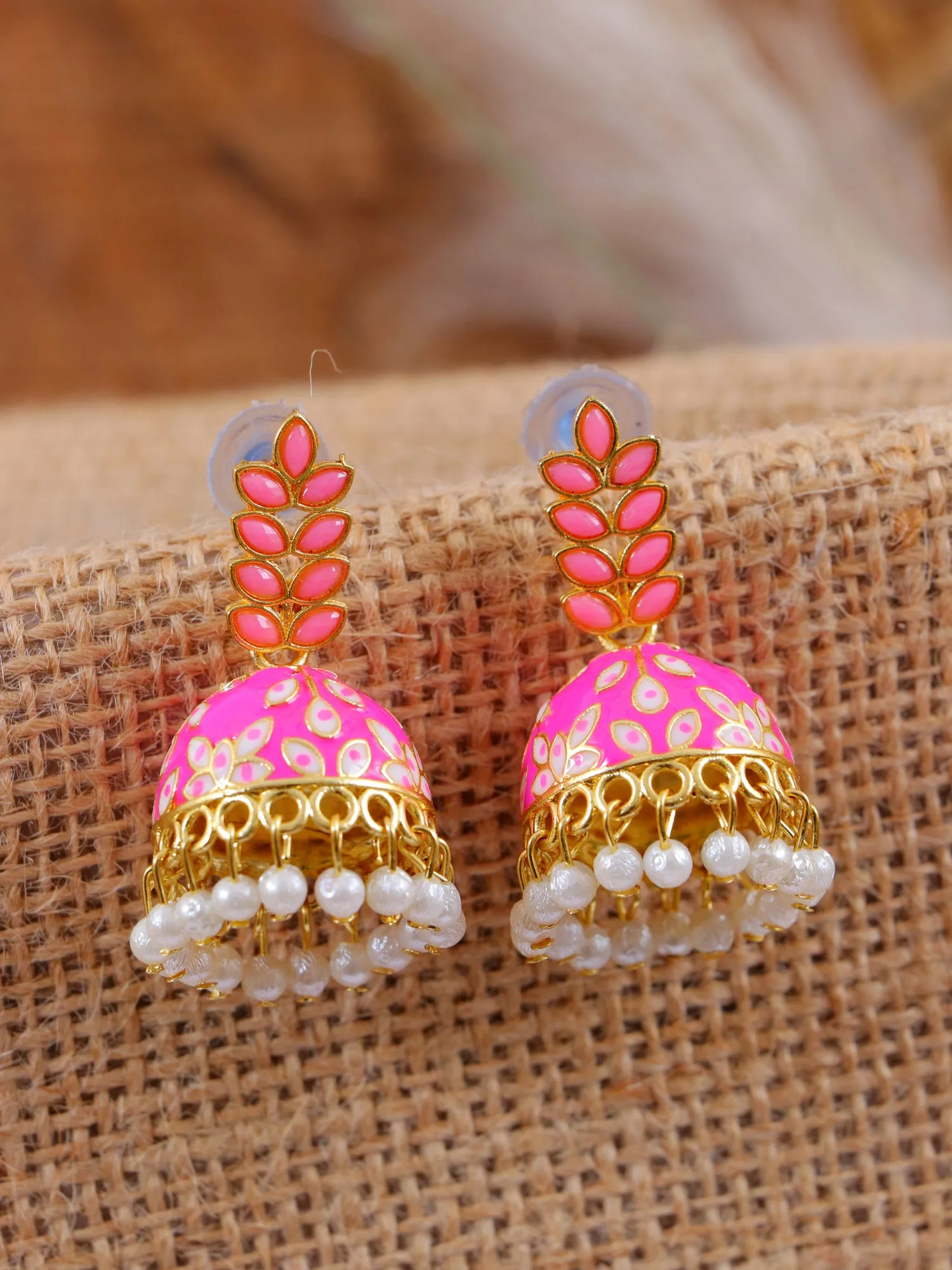 Gleaming Gold Plated Jhumka Earrings with Sky Blue Stone for Women