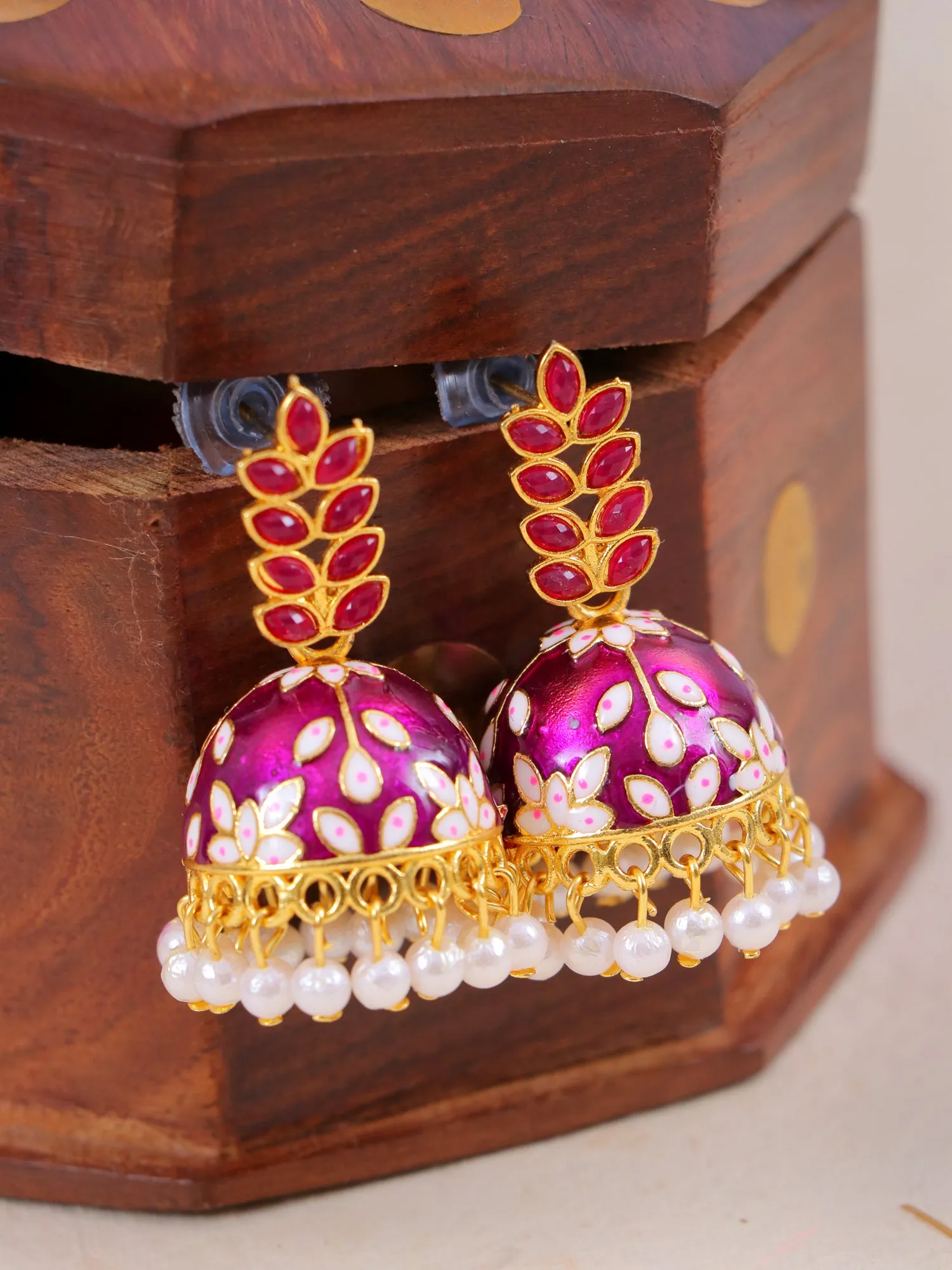 Gleaming Gold Plated Jhumka Earrings with Sky Blue Stone for Women