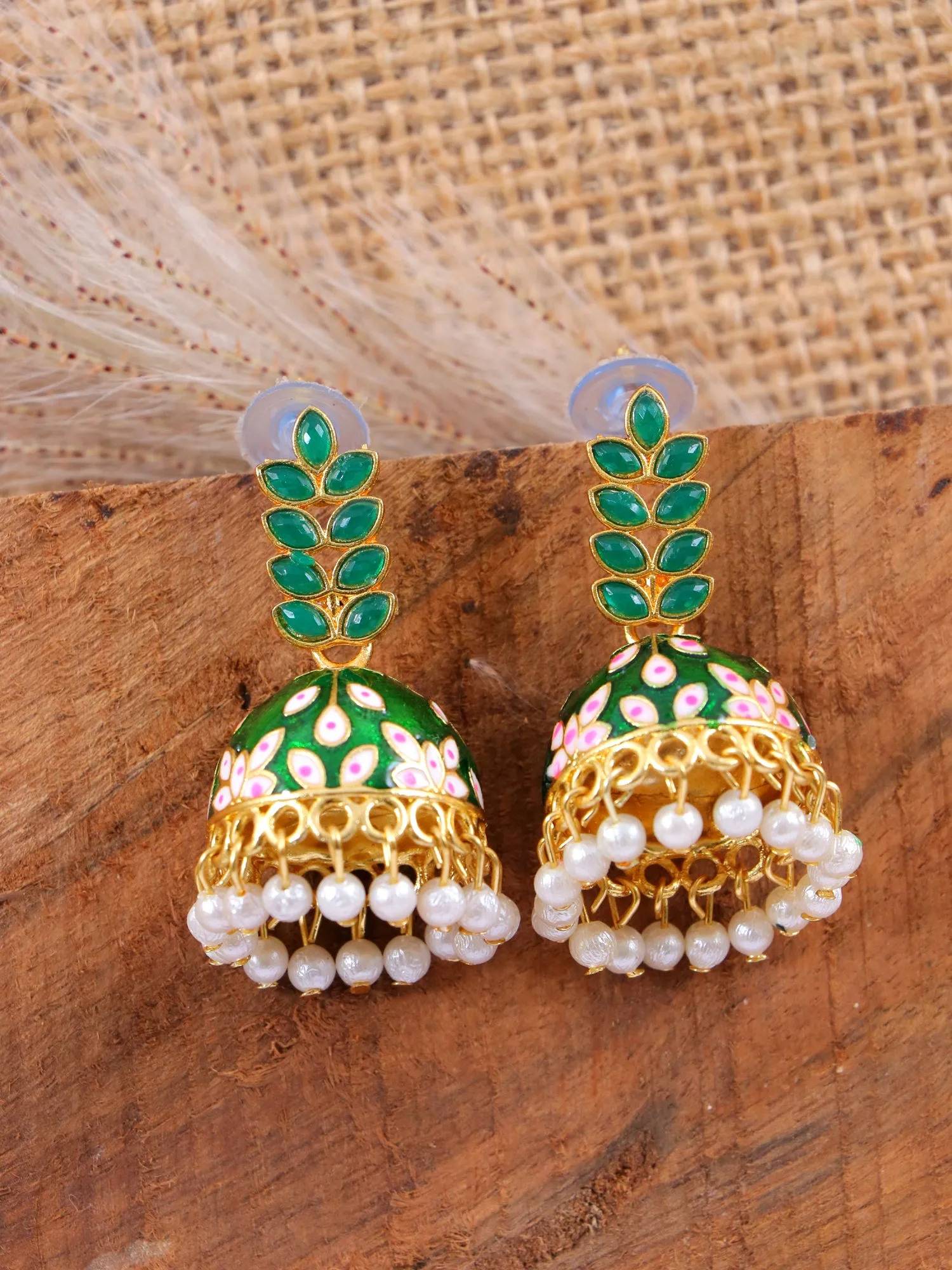 Gleaming Gold Plated Jhumka Earrings with Sky Blue Stone for Women