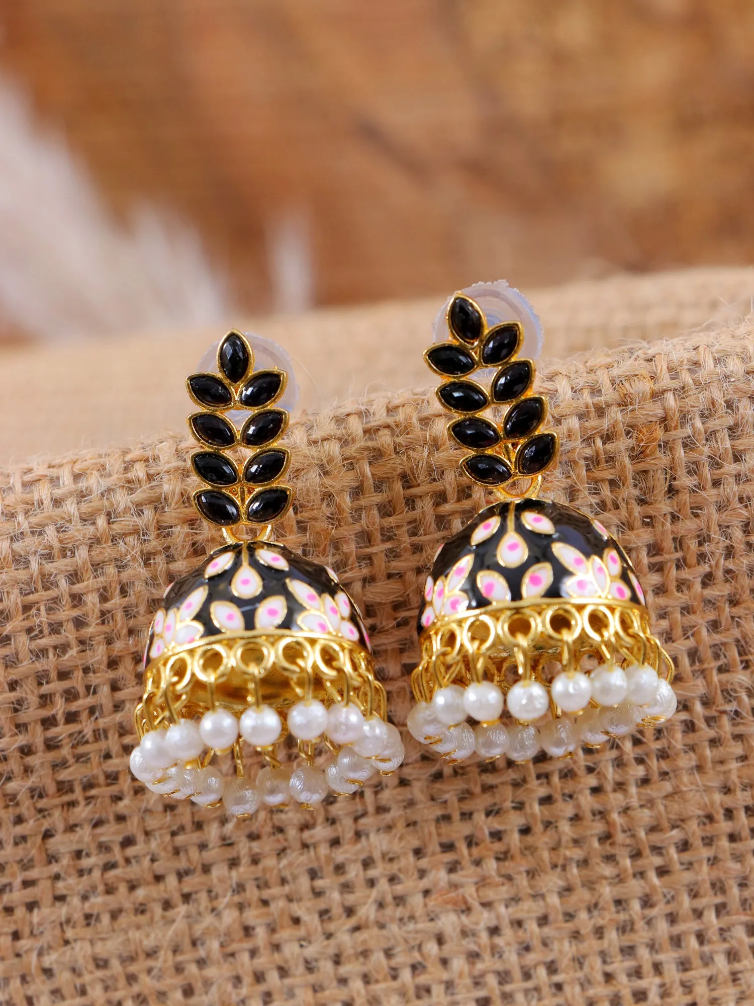 Gleaming Gold Plated Jhumka Earrings with Sky Blue Stone for Women