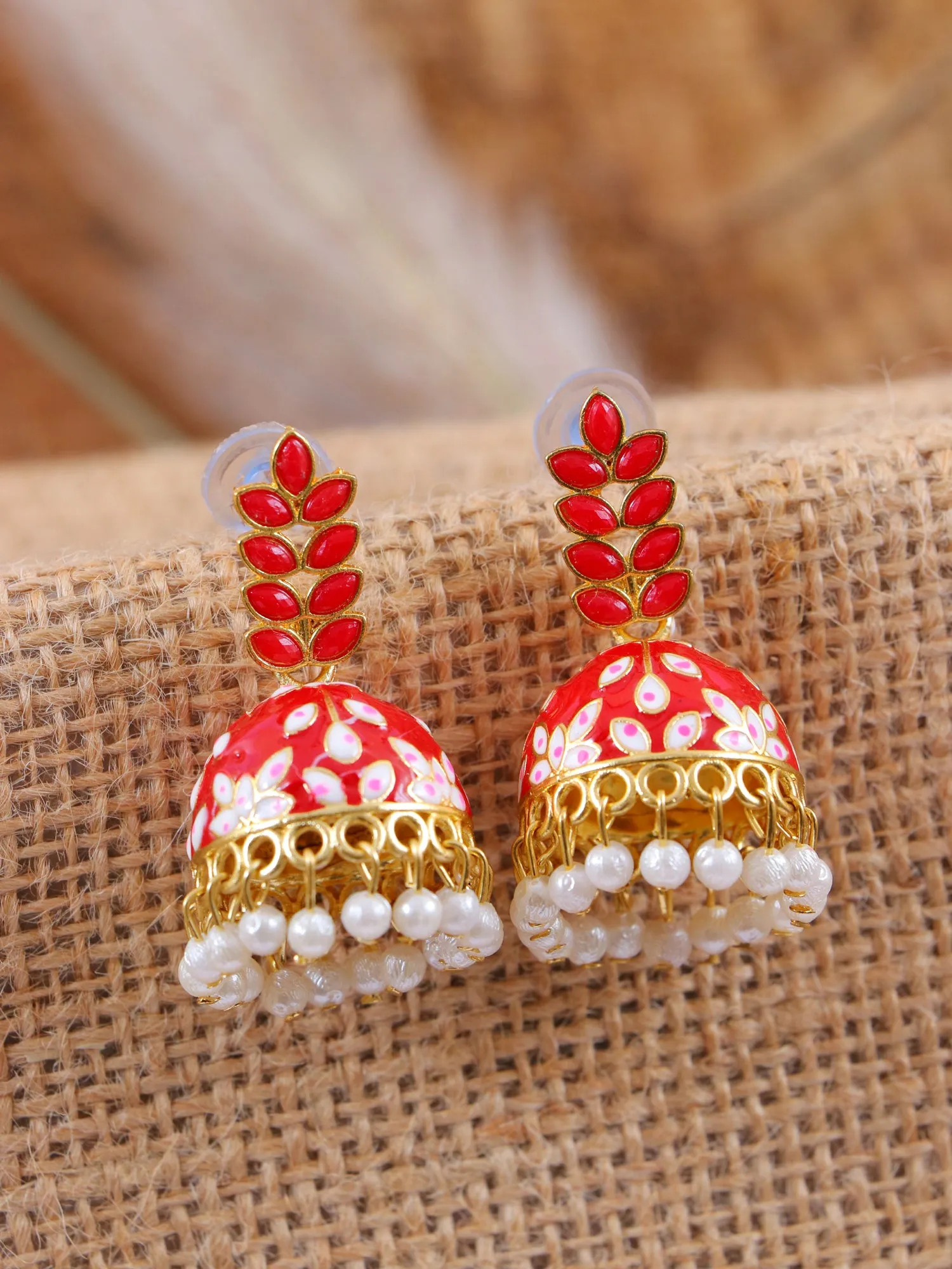Gleaming Gold Plated Jhumka Earrings with Sky Blue Stone for Women